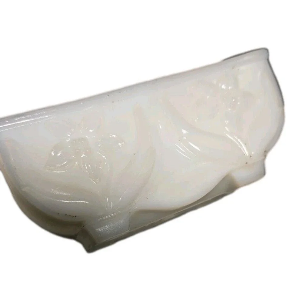 Vintage Akro Agate Slag Glass Planter Bowl Dish Vase Pot White
